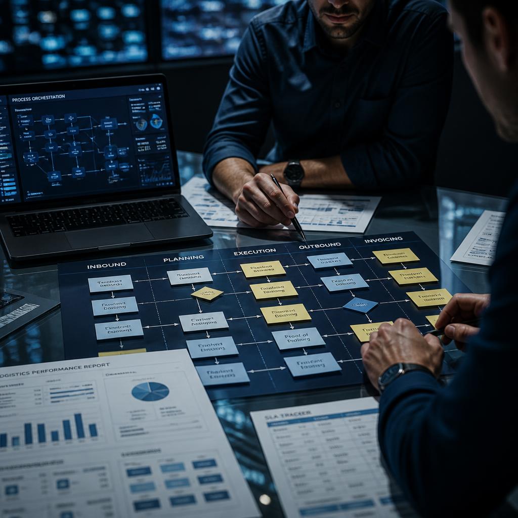 Profissionais analisando processos de uma operação logística
