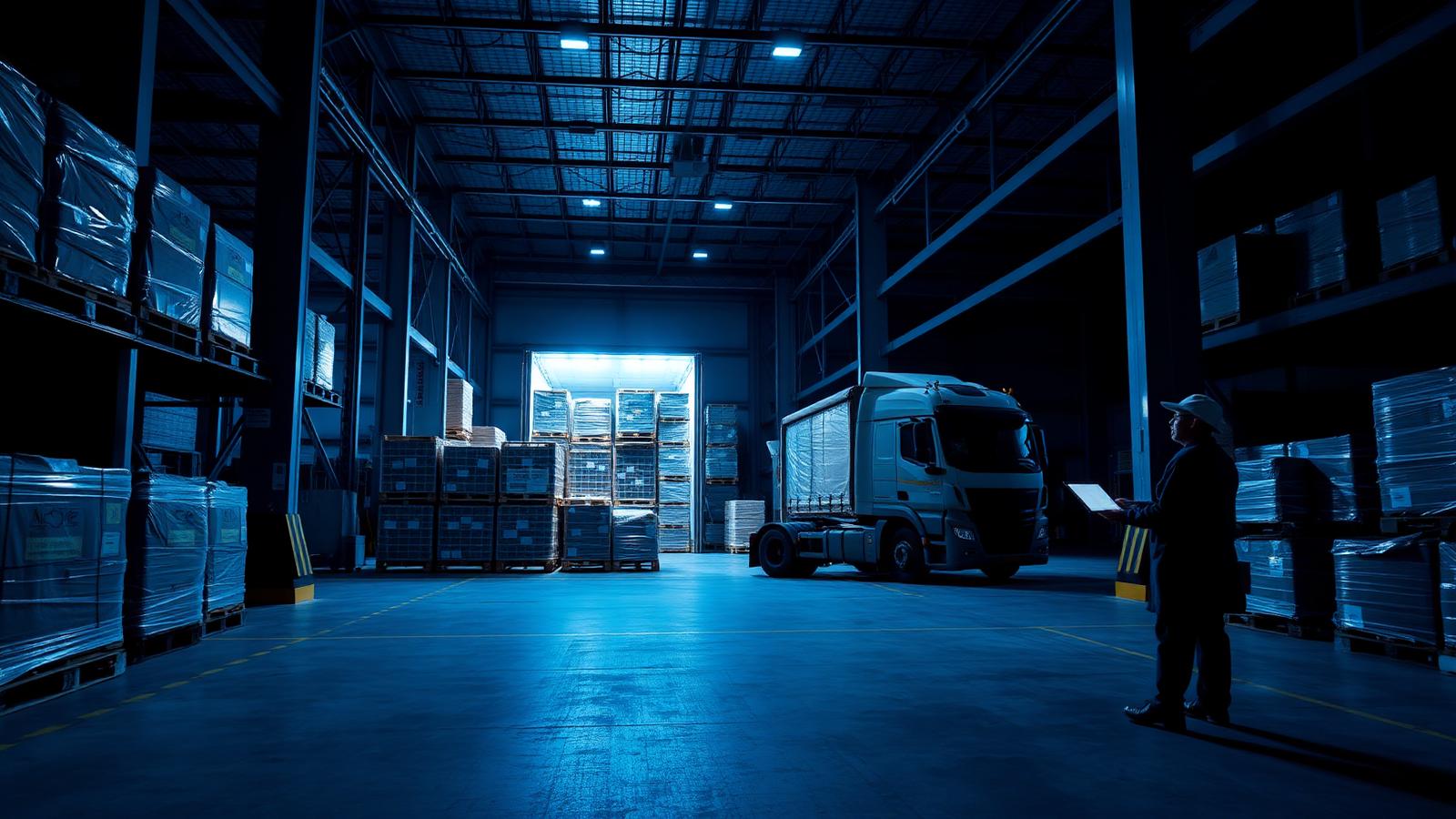Ambiente industrial com produção e expedição de cargas